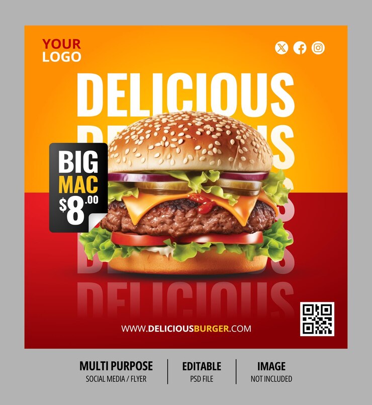 plantilla de folleto de las redes sociales hamburguesa deliciosa