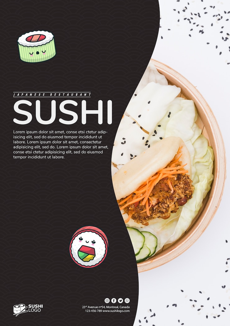 PSD plantilla de folleto de restaurante asiático de sushi