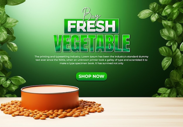 PSD plantilla de fondo de anuncio para comprar verduras frescas con presentación del producto