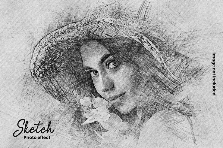 PSD plantilla de foto de efecto de dibujo a lápiz de dibujo a mano