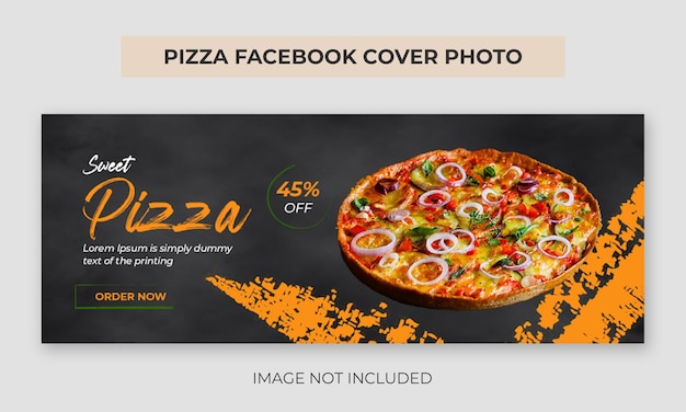 Plantilla de foto de portada de facebook de pizza de comida deliciosa banner web de alimentos