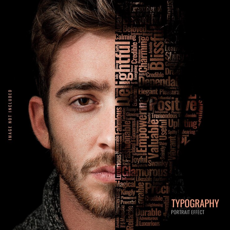 PSD plantilla de foto de retrato de tipografía