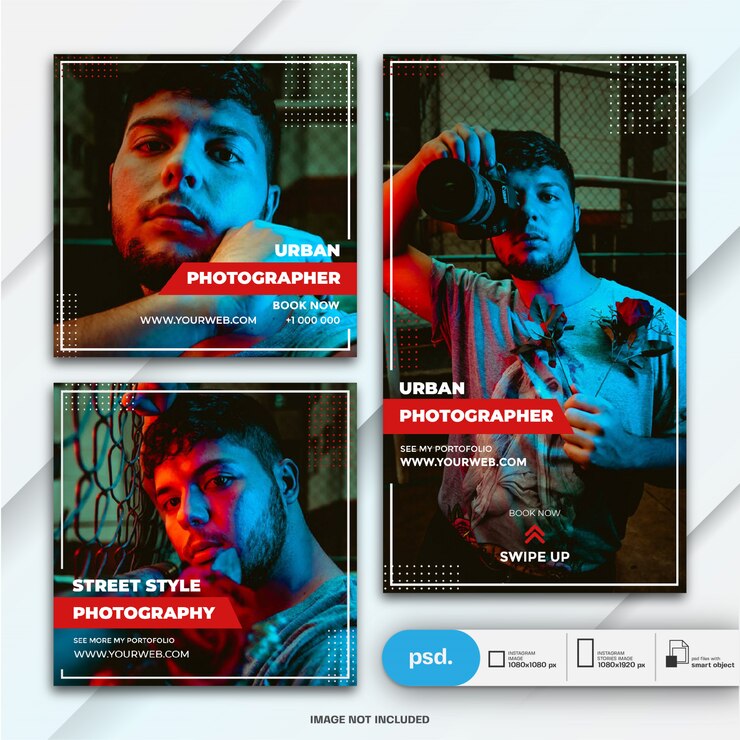 PSD plantilla de fotógrafo de instagram stories and feed post bundle