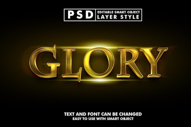 Plantilla de gloria con efecto de texto de estilo dorado psd premium