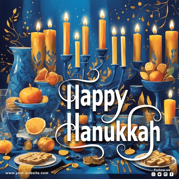 Plantilla gratis diseño de publicación de redes sociales feliz hanukkah