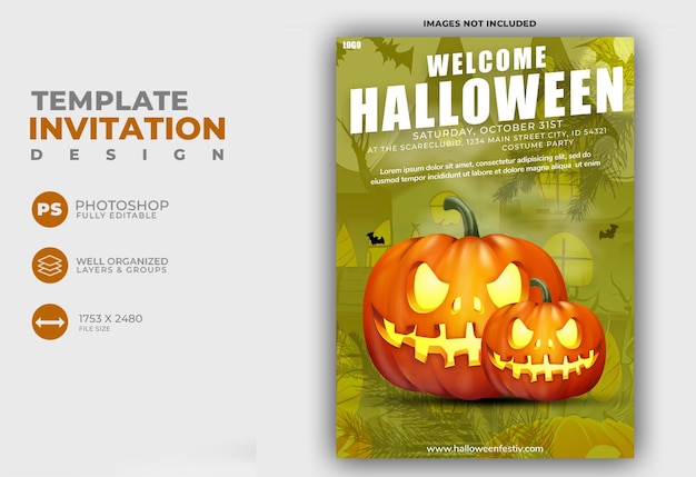 Plantilla Gratis para invitación de halloween con calabazas aterradoras