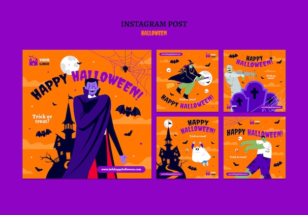 PSD plantilla de halloween de diseño plano