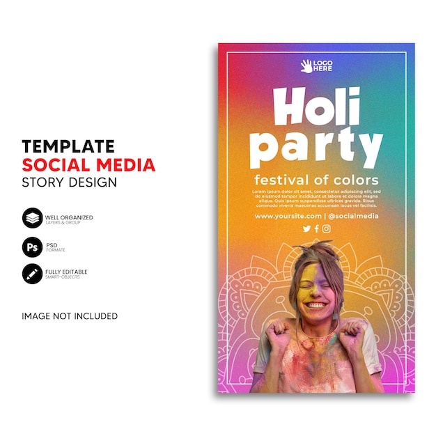 PSD plantilla de historia de celebración del festival holi