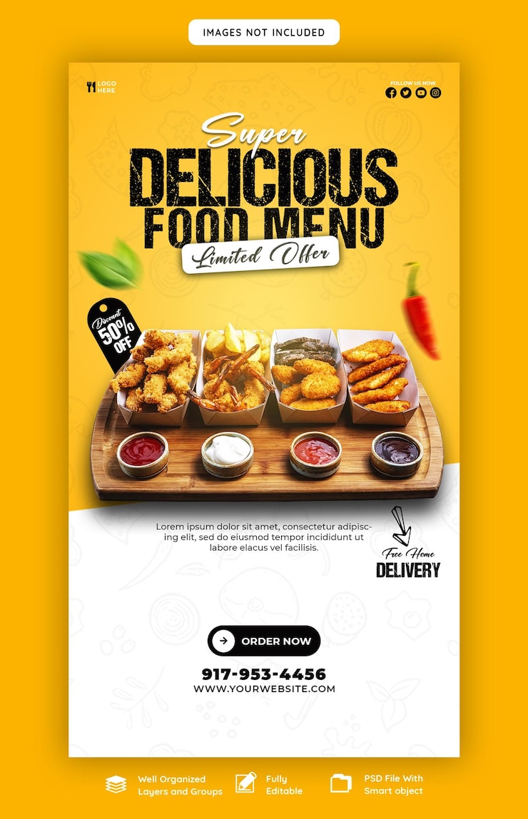 Plantilla de historia de Facebook e Instagram para menú de comida y restaurante