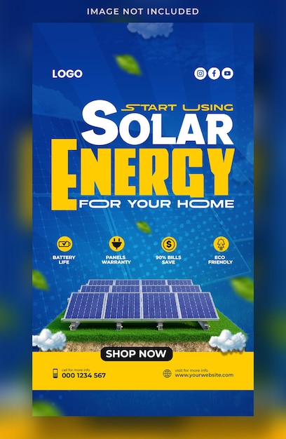 PSD plantilla de historia de instagram y banner de medios para energía solar
