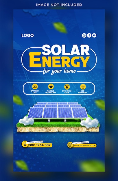 PSD plantilla de historia de instagram y banner de medios para energía solar