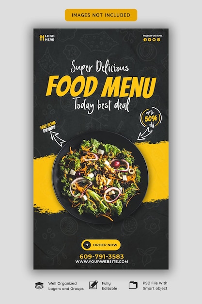 Plantilla de historia de Instagram y Facebook de menú de comida y restaurante