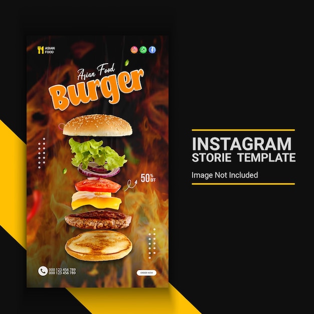 plantilla de historia de instagram de hamburguesa de comida asiática archivo psd