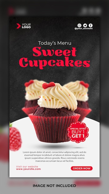 Plantilla de historia de instagram de menú de cupcakes dulces