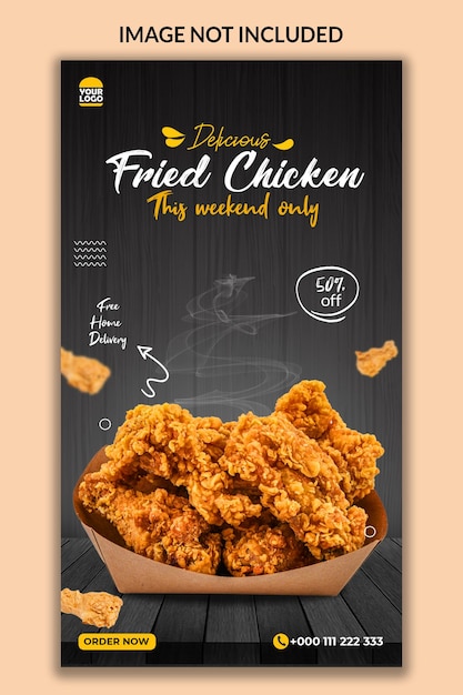 PSD plantilla de historia de instagram de pollo frito delicioso