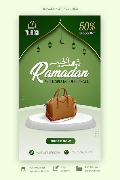 PSD plantilla de historia de instagram y redes sociales de venta de ramadan kareem