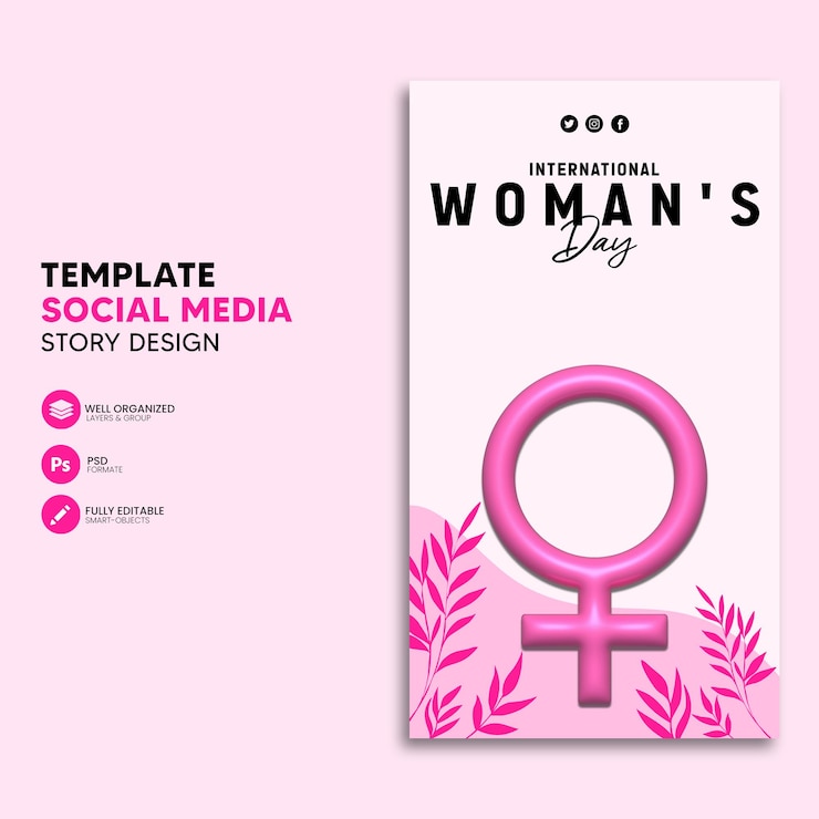 Plantilla de historia de representación 3D de celebración del día internacional de la mujer