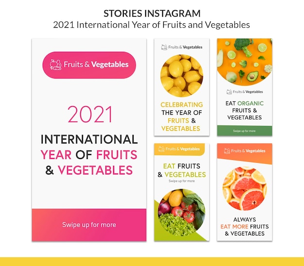 Plantilla de historias de instagram del año internacional de las frutas y verduras