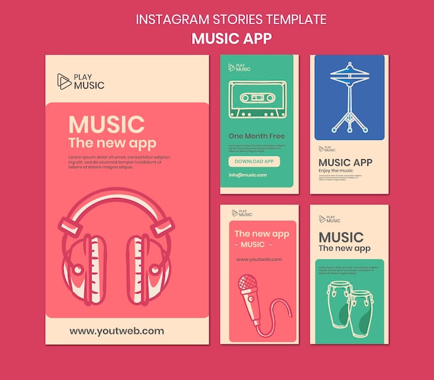 Plantilla de historias de instagram de aplicación de música