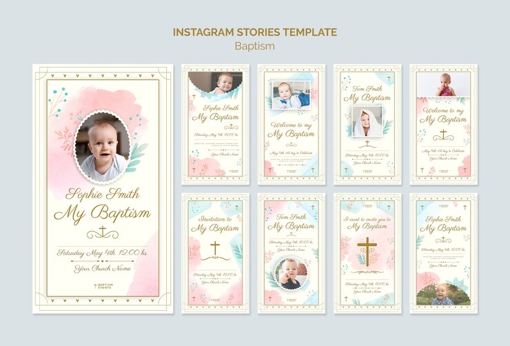 PSD plantilla de historias de instagram de bautismo de diseño en acuarela