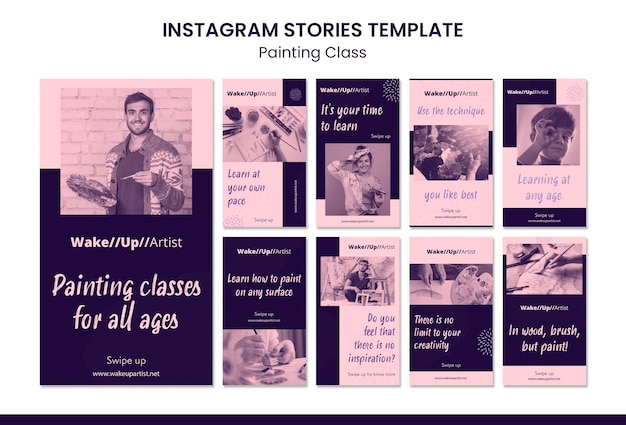 Plantilla de historias de instagram de clase de pintura