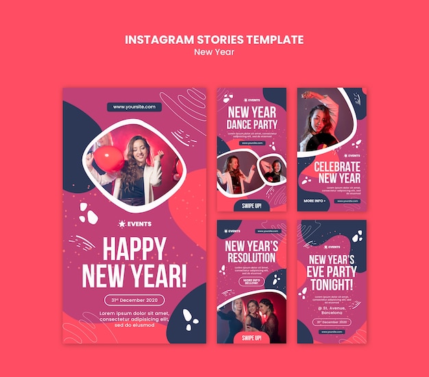 PSD plantilla de historias de instagram de concepto de año nuevo