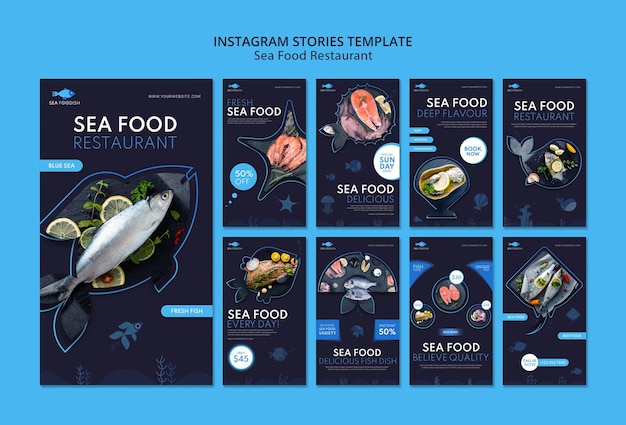 Plantilla de historias de instagram de concepto de comida de mar