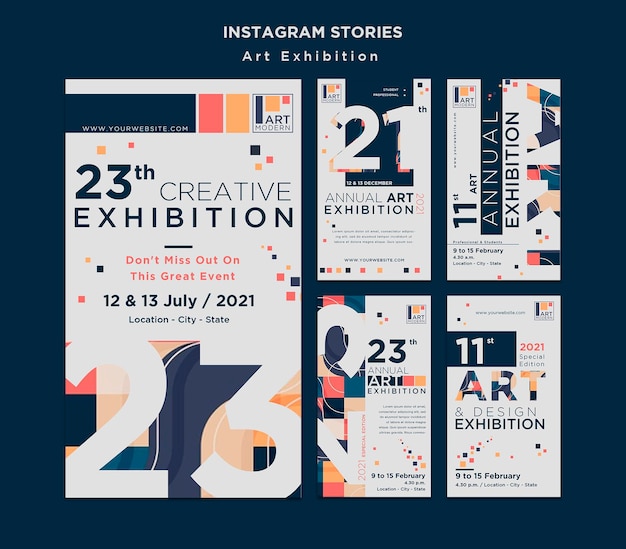 Plantilla de historias de instagram de concepto de exposición de arte