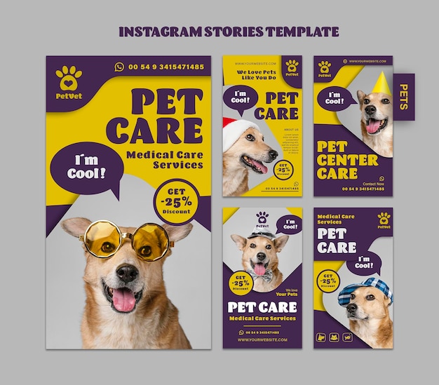 PSD plantilla de historias de instagram de cuidado de mascotas