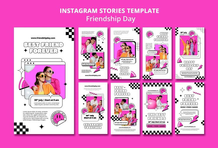 PSD plantilla de historias de instagram del día de la amistad de diseño plano