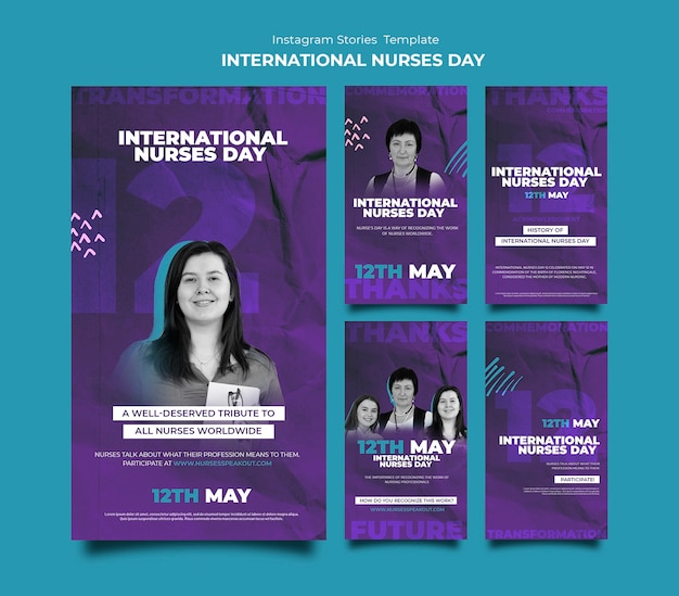 PSD plantilla de historias de instagram del día internacional de la enfermera de diseño plano