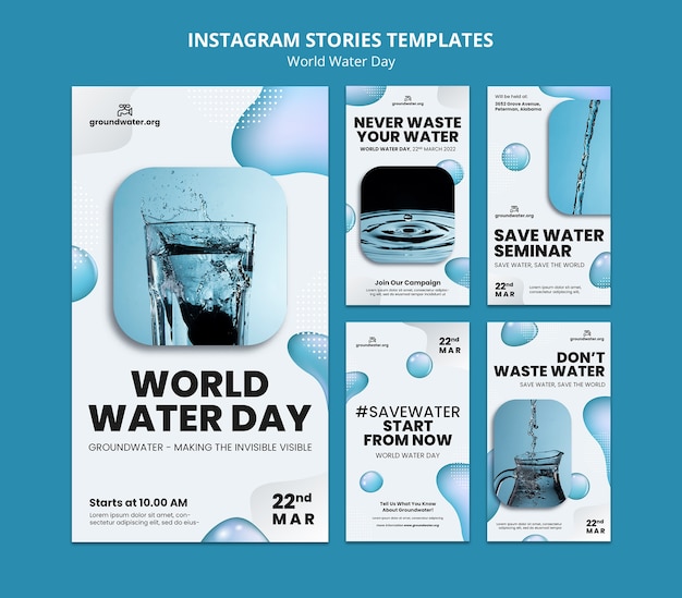 PSD plantilla de historias de instagram del día mundial del agua