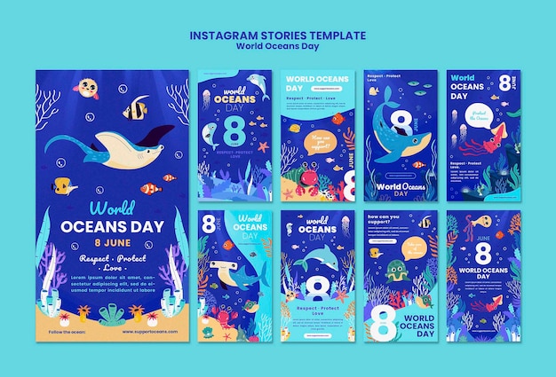 PSD plantilla de historias de instagram del día mundial del océano