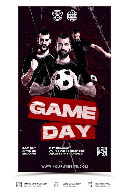 PSD plantilla de historias de instagram para el día del partido de fútbol