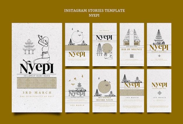 Plantilla de historias de instagram de diseño plano nyepi