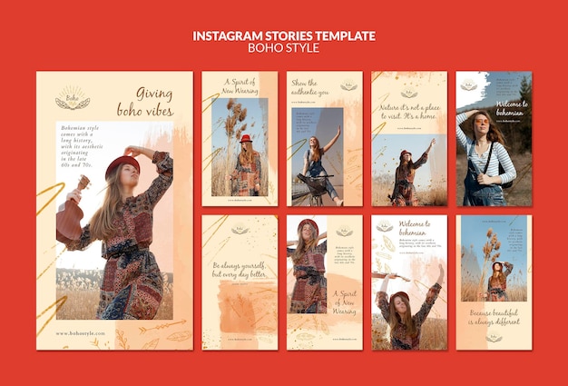 PSD plantilla de historias de instagram de estilo boho