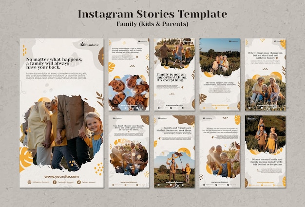 Plantilla de historias de instagram de familia con padres e hijos