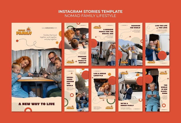 Plantilla de historias de instagram familiares de diseño plano