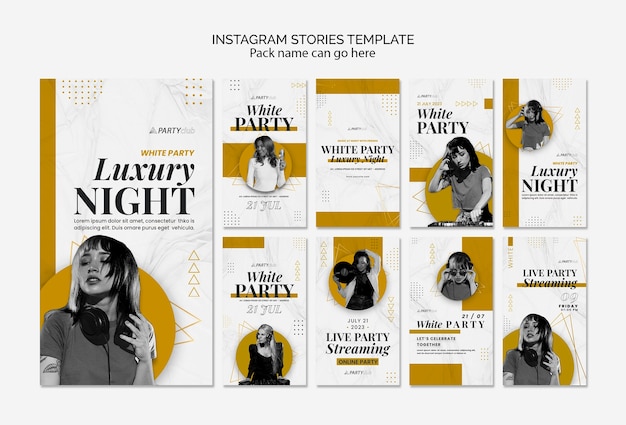 PSD plantilla de historias de instagram de fiesta blanca de diseño plano