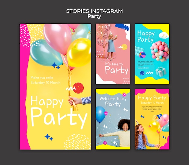 Plantilla de historias de instagram de fiesta de diseño plano