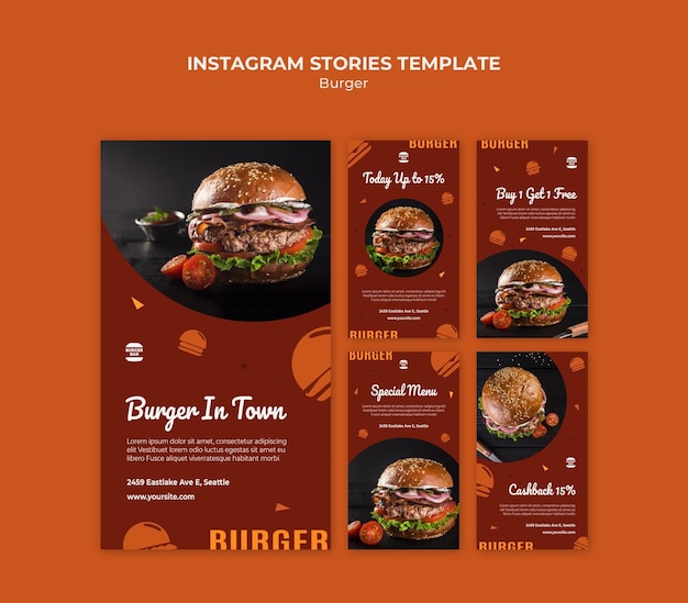 PSD plantilla de historias de instagram de hamburguesa