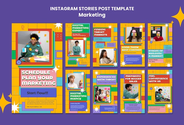Plantilla de historias de instagram de marketing retro