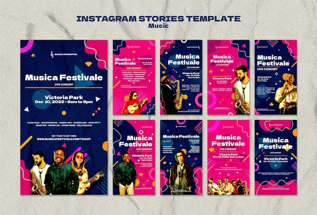 PSD plantilla de historias de instagram de música de diseño plano