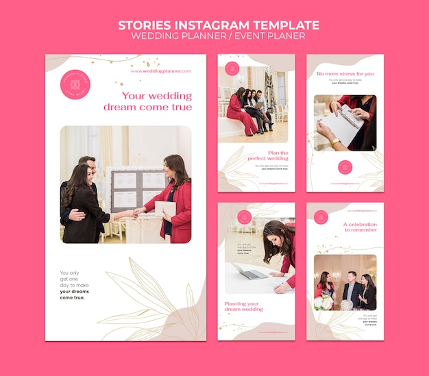 PSD plantilla de historias de instagram de planificador de bodas