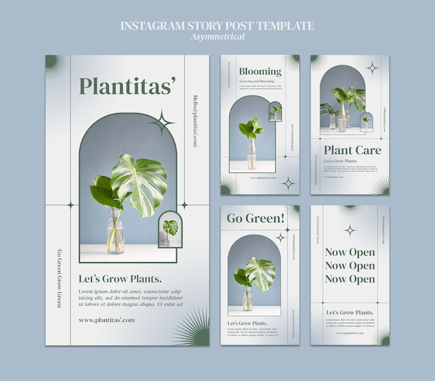 PSD plantilla de historias de instagram de plantas en crecimiento