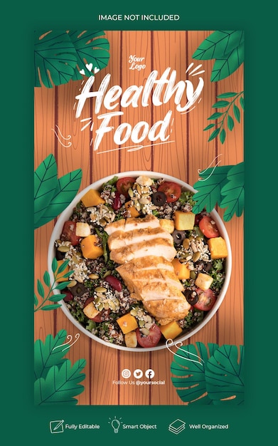 Plantilla de historias de instagram de promoción de menú de comida saludable