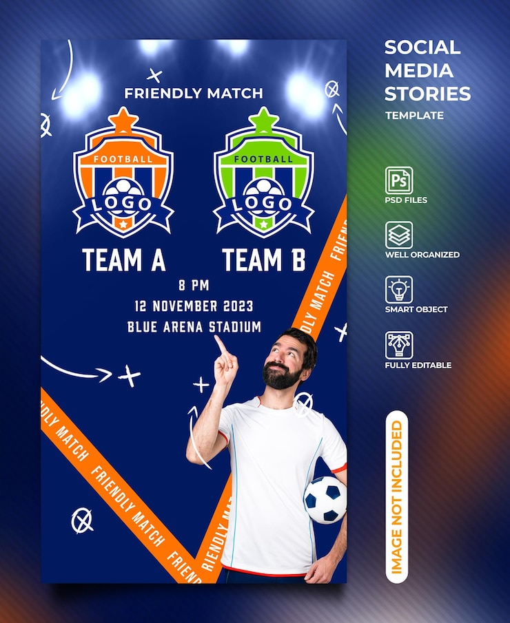 plantilla de historias de instagram de redes sociales de partidos amistosos de fútbol