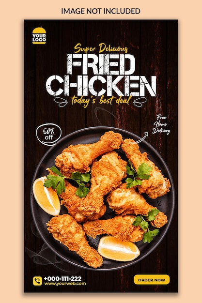 PSD plantilla de historias de instagram de redes sociales de pollo frito súper delicioso