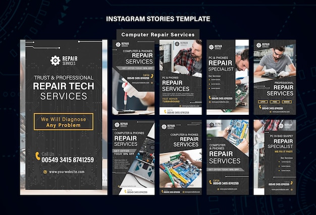 Plantilla de historias de instagram de servicios de reparación