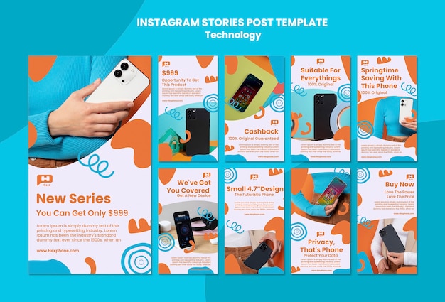 Plantilla de historias de instagram de tecnología de diseño plano